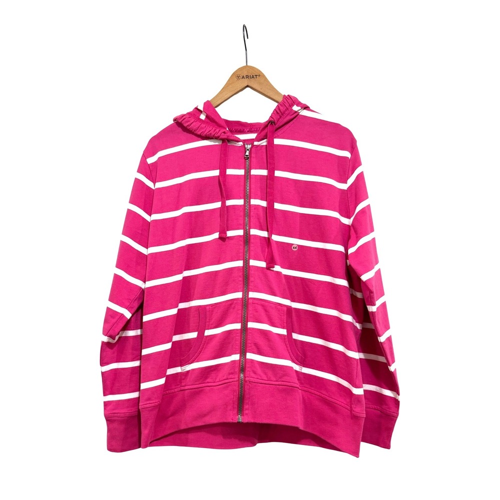 G.H. Bass Womens XXL Zip Up Hoodie Lilac Rose Pink White Striped 100% Cotton NEW - Picture 1 of 7